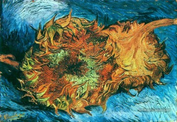  Gogh Art - Nature morte avec deux tournesols Vincent van Gogh